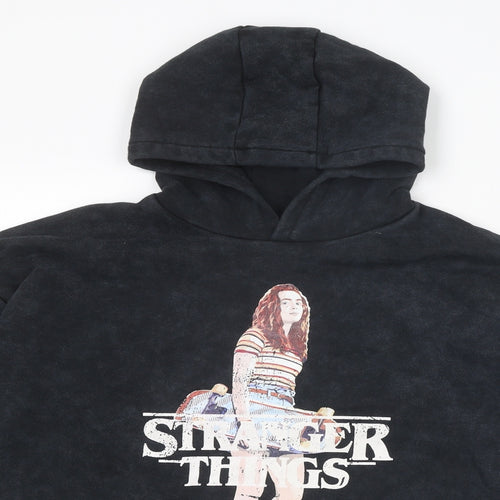 Stranger Things Girls Black Cotton Pullover Hoodie Size 12-13 Years Pullover