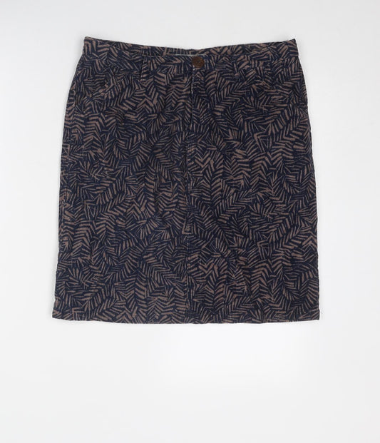 Lily & Me Womens Blue Geometric Cotton A-Line Skirt Size 10 Zip - Leaf pattern