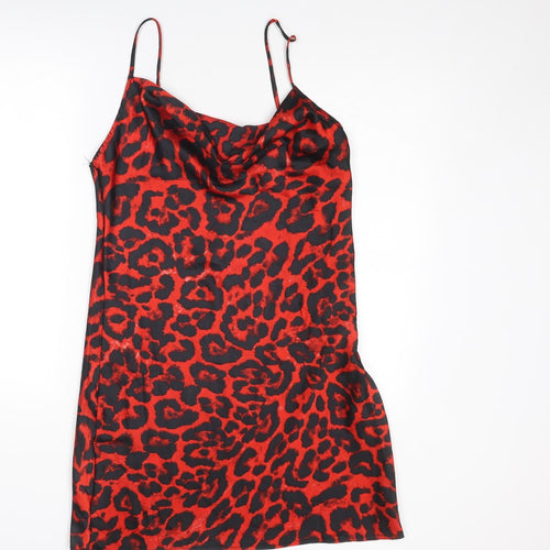 Quiz Womens Red Animal Print Polyester Slip Dress Size 18 Cowl Neck Zip - Leopard pattern