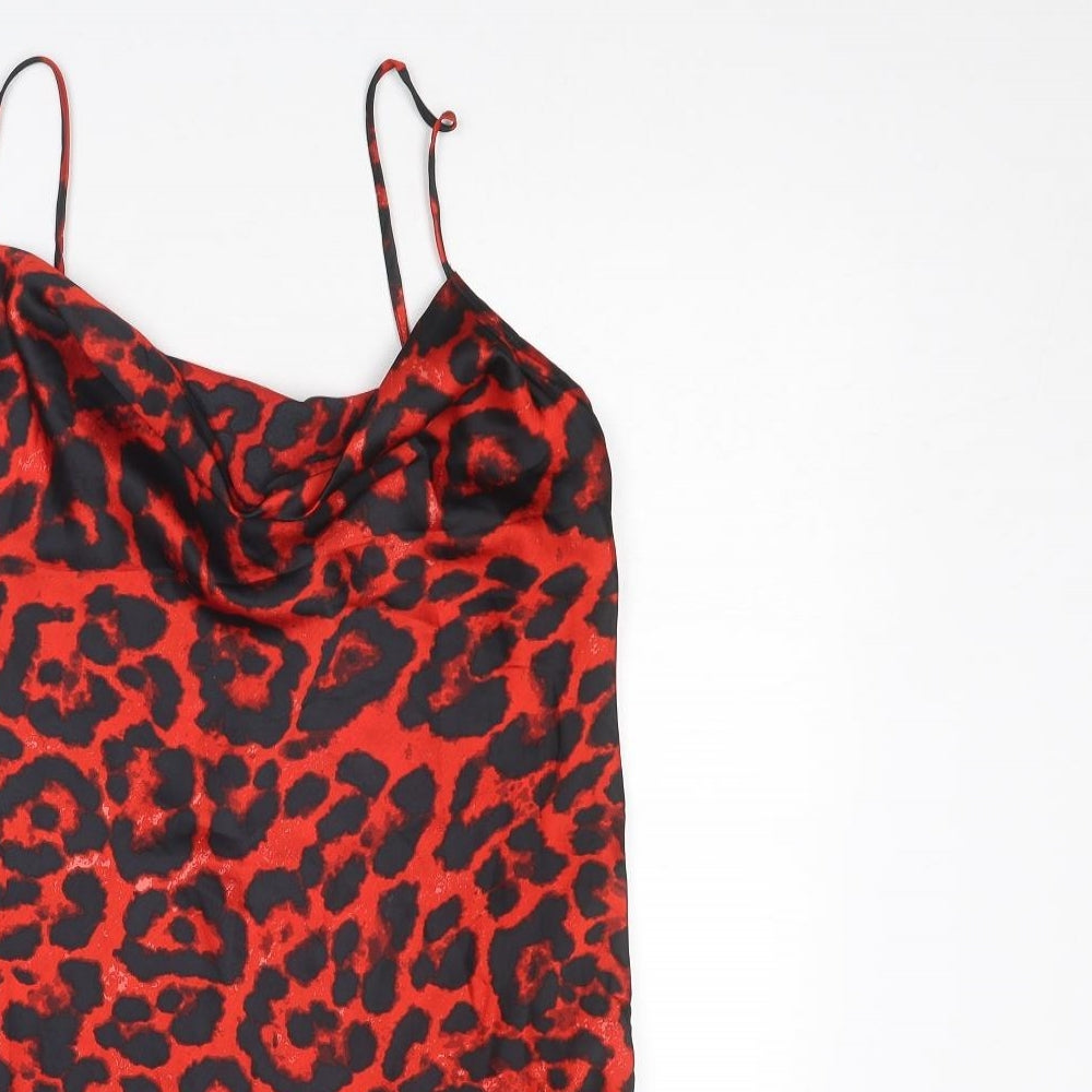 Quiz Womens Red Animal Print Polyester Slip Dress Size 18 Cowl Neck Zip - Leopard pattern