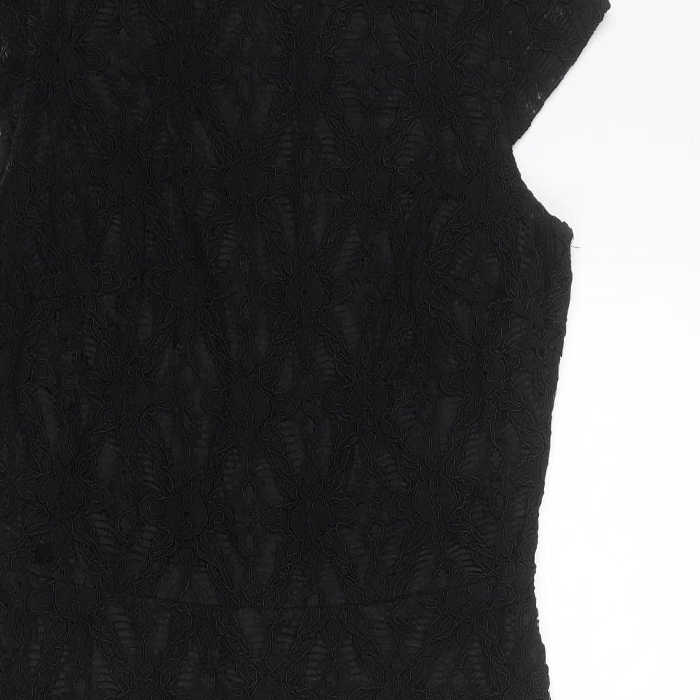 H&M Womens Black Geometric Viscose Shift Size M Round Neck Zip