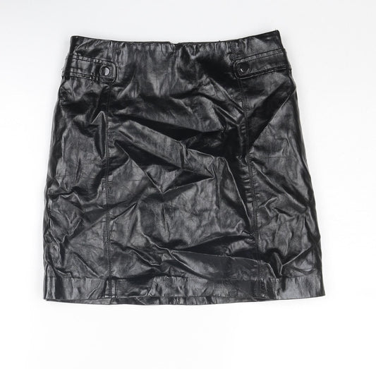 New Look Womens Black Polyurethane A-Line Skirt Size 8 Zip