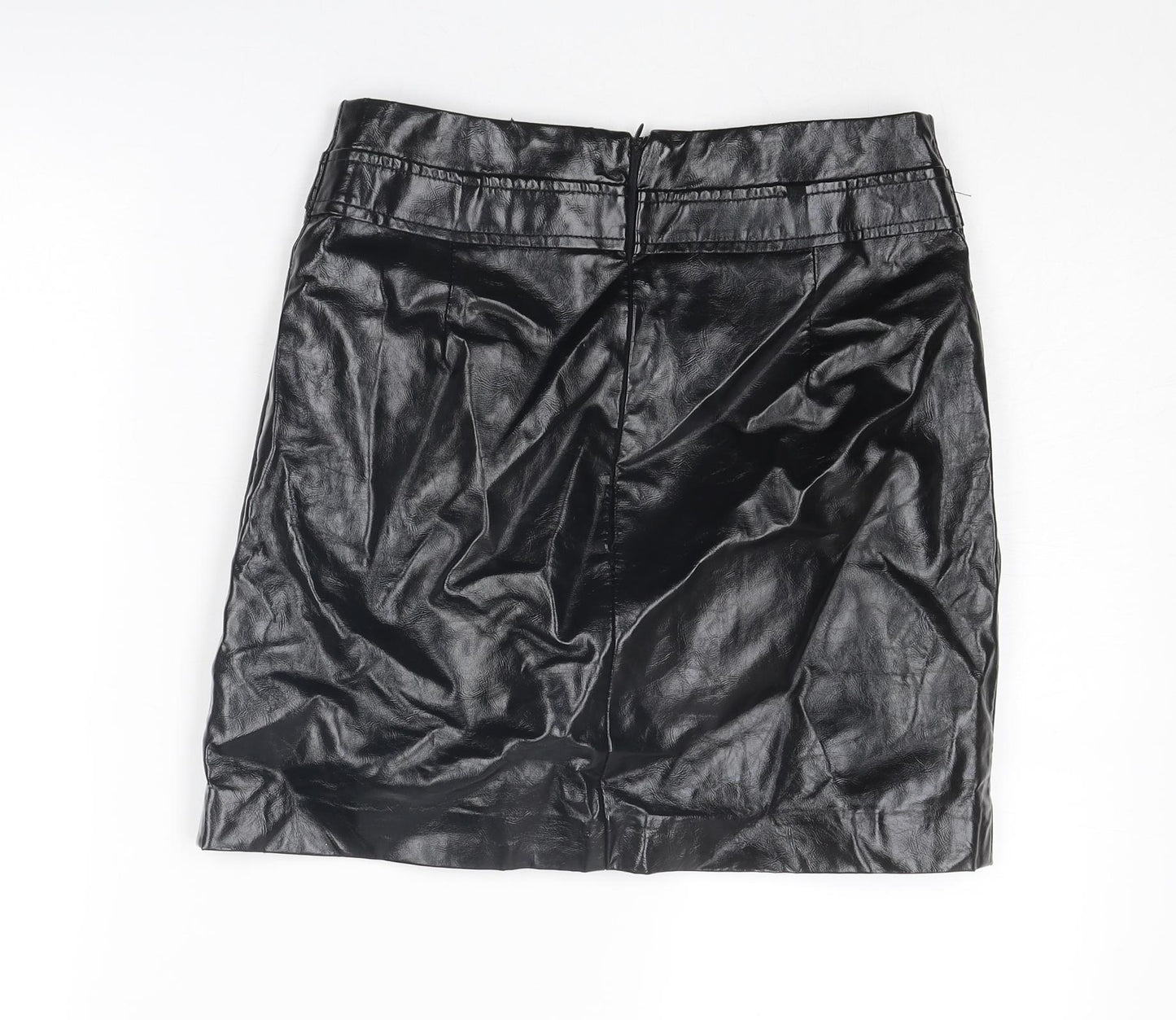 New Look Womens Black Polyurethane A-Line Skirt Size 8 Zip