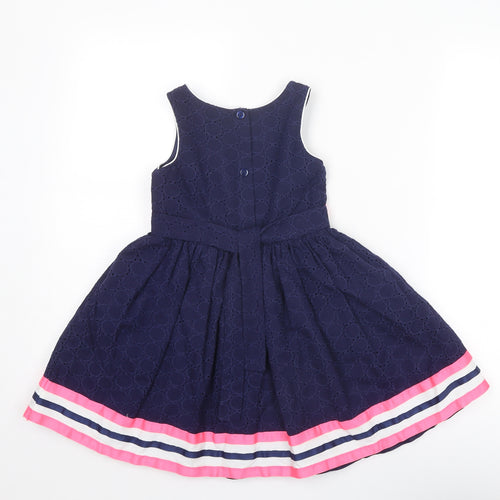 Bloome Girls Blue Striped Cotton Tank Dress Size 6 Years Boat Neck Button