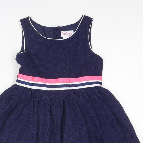 Bloome Girls Blue Striped Cotton Tank Dress Size 6 Years Boat Neck Button