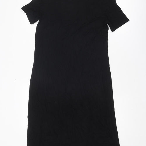 New Look Womens Black Viscose Tunic T-Shirt Size 8 Boat Neck - Open Front Longline