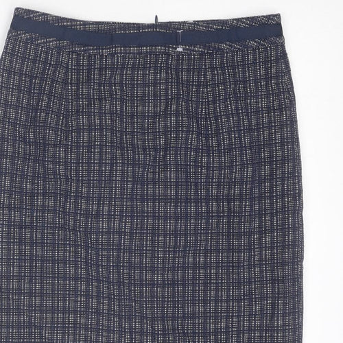 Boden Womens Blue Plaid Cotton Straight & Pencil Skirt Size 12 Zip