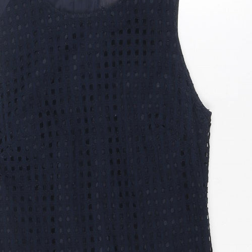NEXT Womens Blue Geometric Cotton Shift Size 12 Round Neck Zip