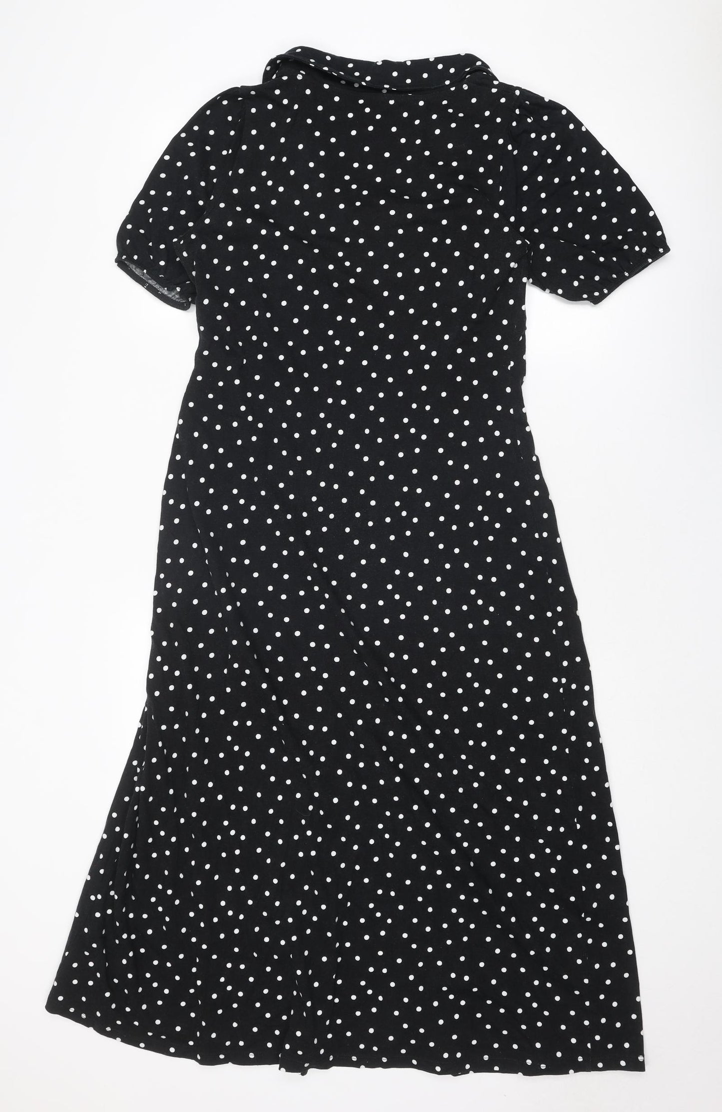 ASOS Womens Black Polka Dot Cotton Shirt Dress Size 10 Collared Pullover