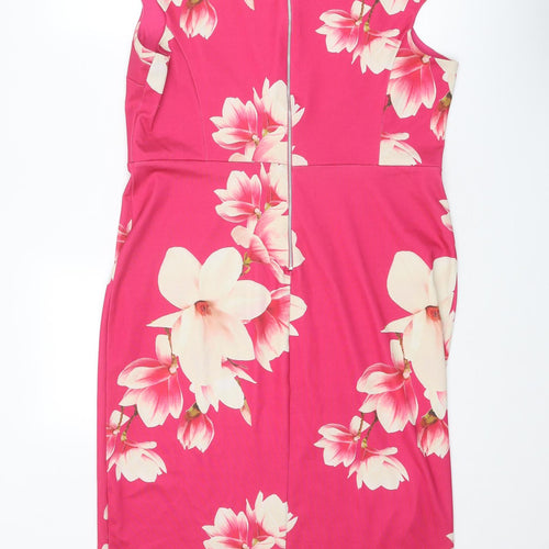 Dorothy Perkins Womens Pink Floral Polyester A-Line Size 16 Boat Neck Zip