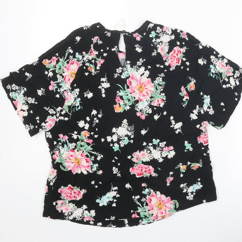Marks and Spencer Womens Black Floral Viscose Basic Blouse Size 10 Round Neck