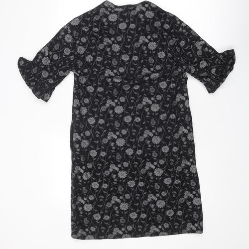 NEXT Womens Black Floral Cotton A-Line Size 10 Round Neck Pullover