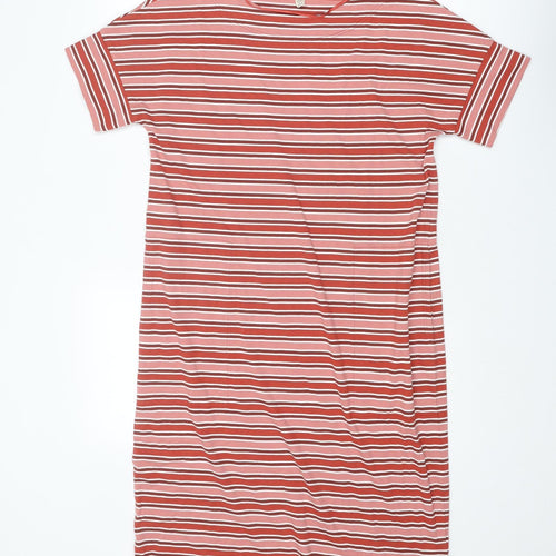 Seasalt Womens Red Striped Cotton T-Shirt Dress Size 10 Round Neck Pullover