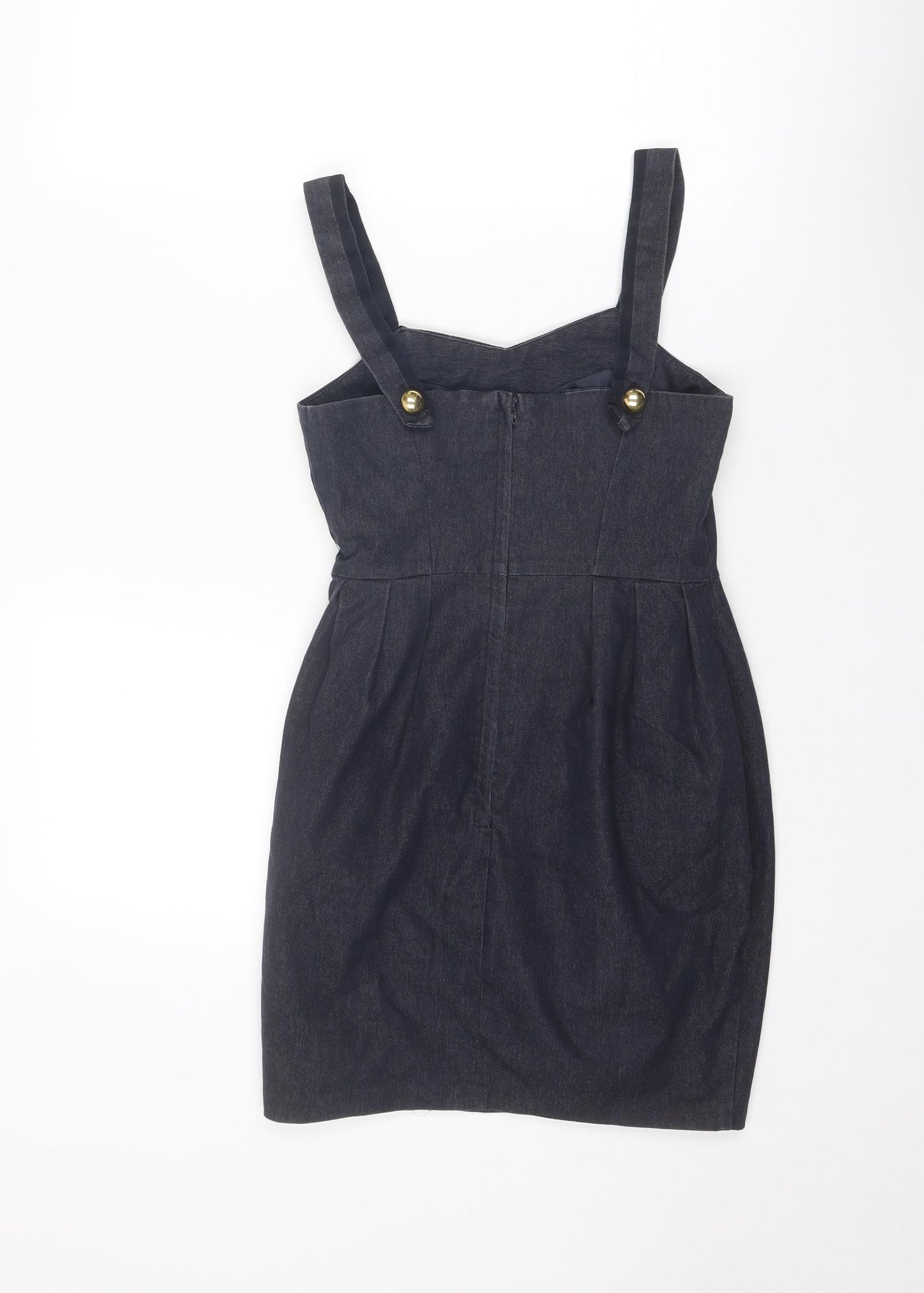New Look Womens Blue Cotton Pinafore/Dungaree Dress Size 8 V-Neck Zip