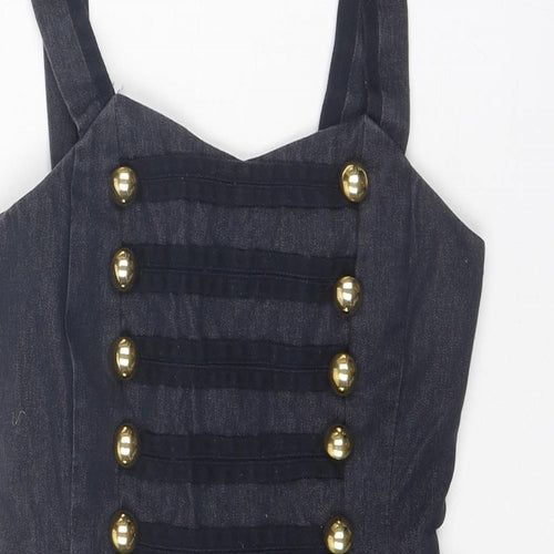 New Look Womens Blue Cotton Pinafore/Dungaree Dress Size 8 V-Neck Zip