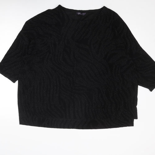 Marks and Spencer Womens Black Geometric Polyamide Basic T-Shirt Size 24 Round Neck