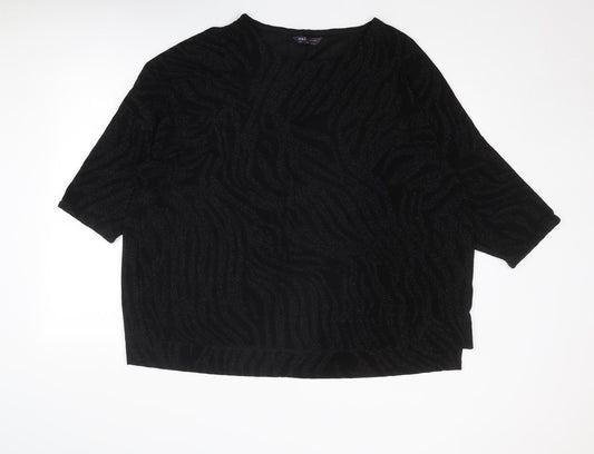 Marks and Spencer Womens Black Geometric Polyamide Basic T-Shirt Size 24 Round Neck