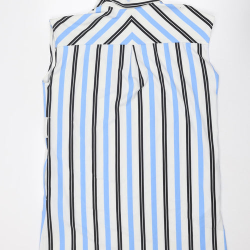NEXT Womens White Striped Polyester Shirt Dress Size 16 Collared Pullover