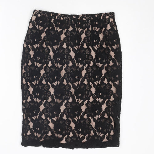 Marks and Spencer Womens Black Floral Cotton Straight & Pencil Skirt Size 12 Zip