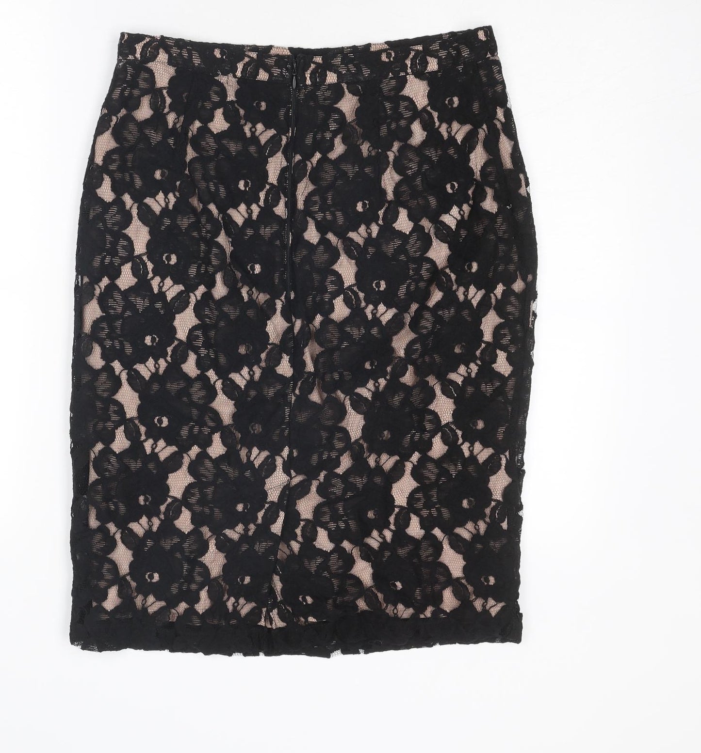 Marks and Spencer Womens Black Floral Cotton Straight & Pencil Skirt Size 12 Zip