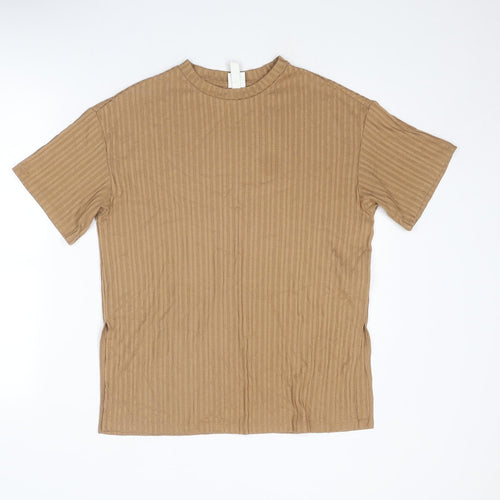 H&M Womens Brown Polyester Basic T-Shirt Size S Round Neck