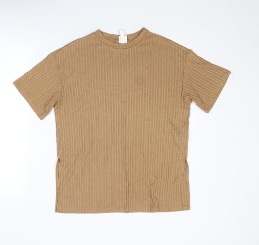 H&M Womens Brown Polyester Basic T-Shirt Size S Round Neck