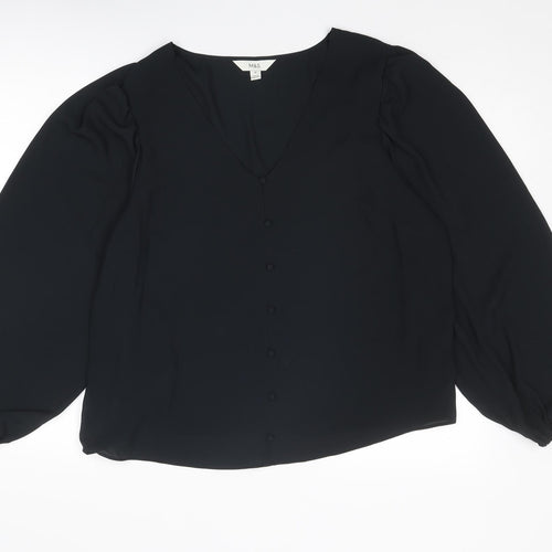 Marks and Spencer Womens Black Polyester Basic Blouse Size 18 V-Neck