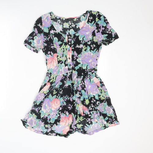 Warehouse Womens Multicoloured Floral Viscose Playsuit One-Piece Size 8 Button
