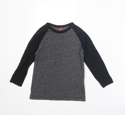 H&M Boys Grey Colourblock Cotton Basic T-Shirt Size 5-6 Years Round Neck Pullover