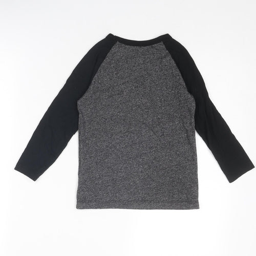 H&M Boys Grey Colourblock Cotton Basic T-Shirt Size 5-6 Years Round Neck Pullover