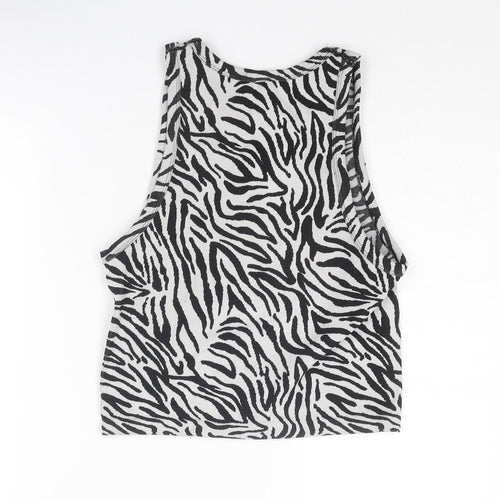 Stradivarius Womens Black Animal Print Polyester Cropped Tank Size L Round Neck - Zebra Pattern