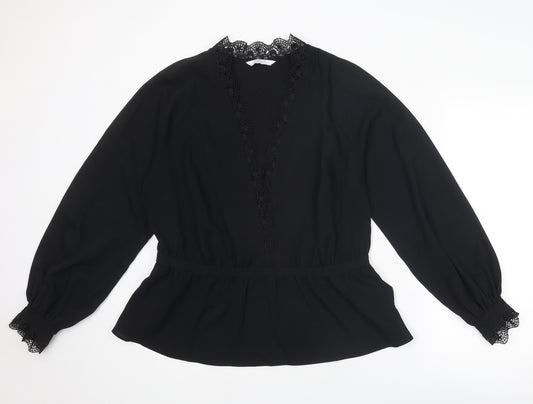 Michelle Keegan Womens Black Polyester Basic Blouse Size 18 V-Neck - Lace Details