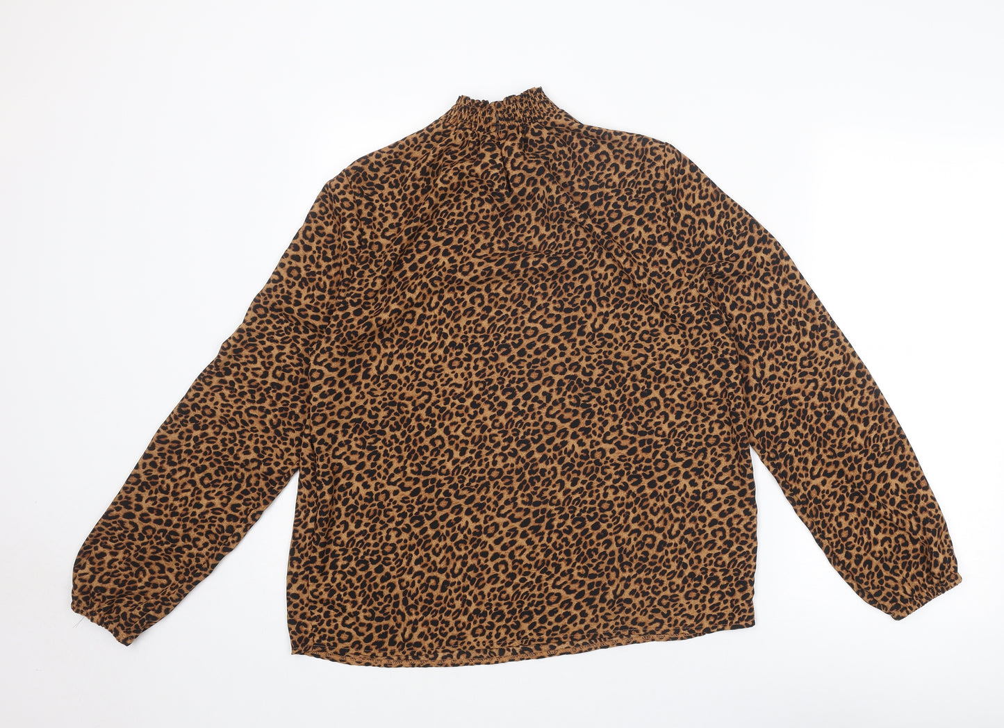 New Look Womens Brown Animal Print Polyester Basic Blouse Size 12 Mock Neck - Leopard Print