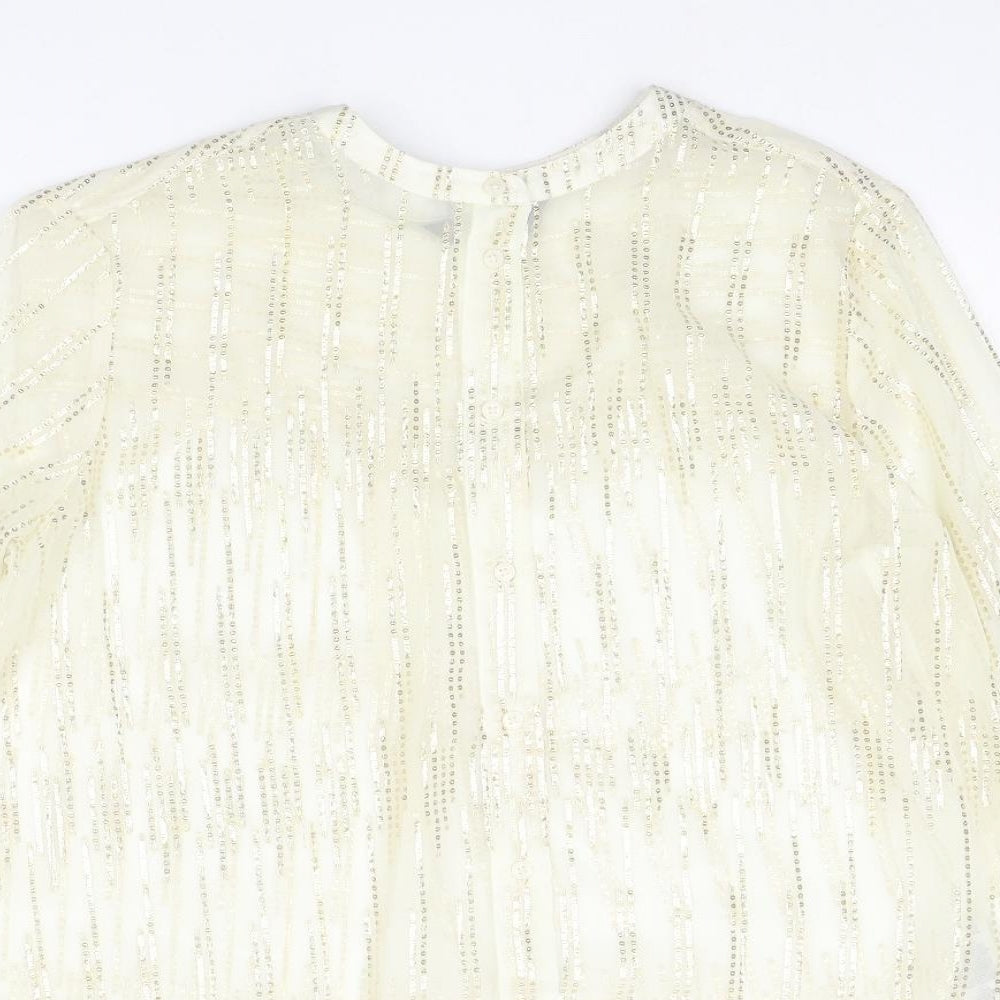 Marks and Spencer Womens Ivory Geometric Polyester Basic Blouse Size 10 Round Neck