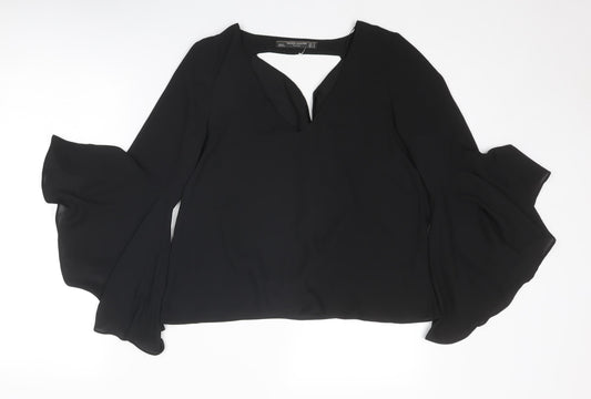 Zara Womens Black Polyester Basic Blouse Size M V-Neck