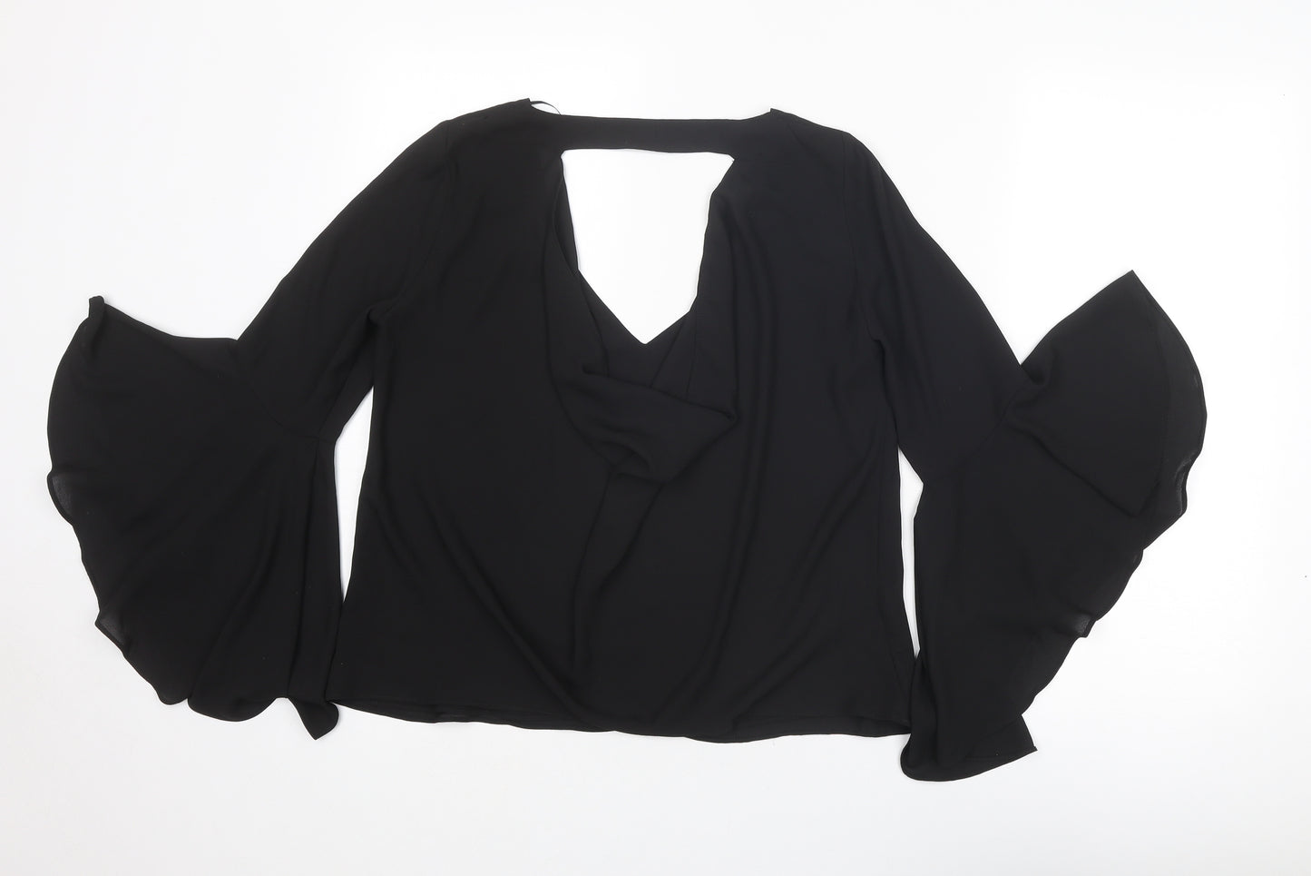 Zara Womens Black Polyester Basic Blouse Size M V-Neck