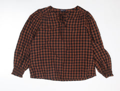 Marks and Spencer Womens Brown Plaid Modal Basic Blouse Size 18 Round Neck
