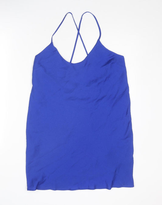 Marks and Spencer Womens Blue Polyester Slip Dress Size 12 Round Neck Pullover