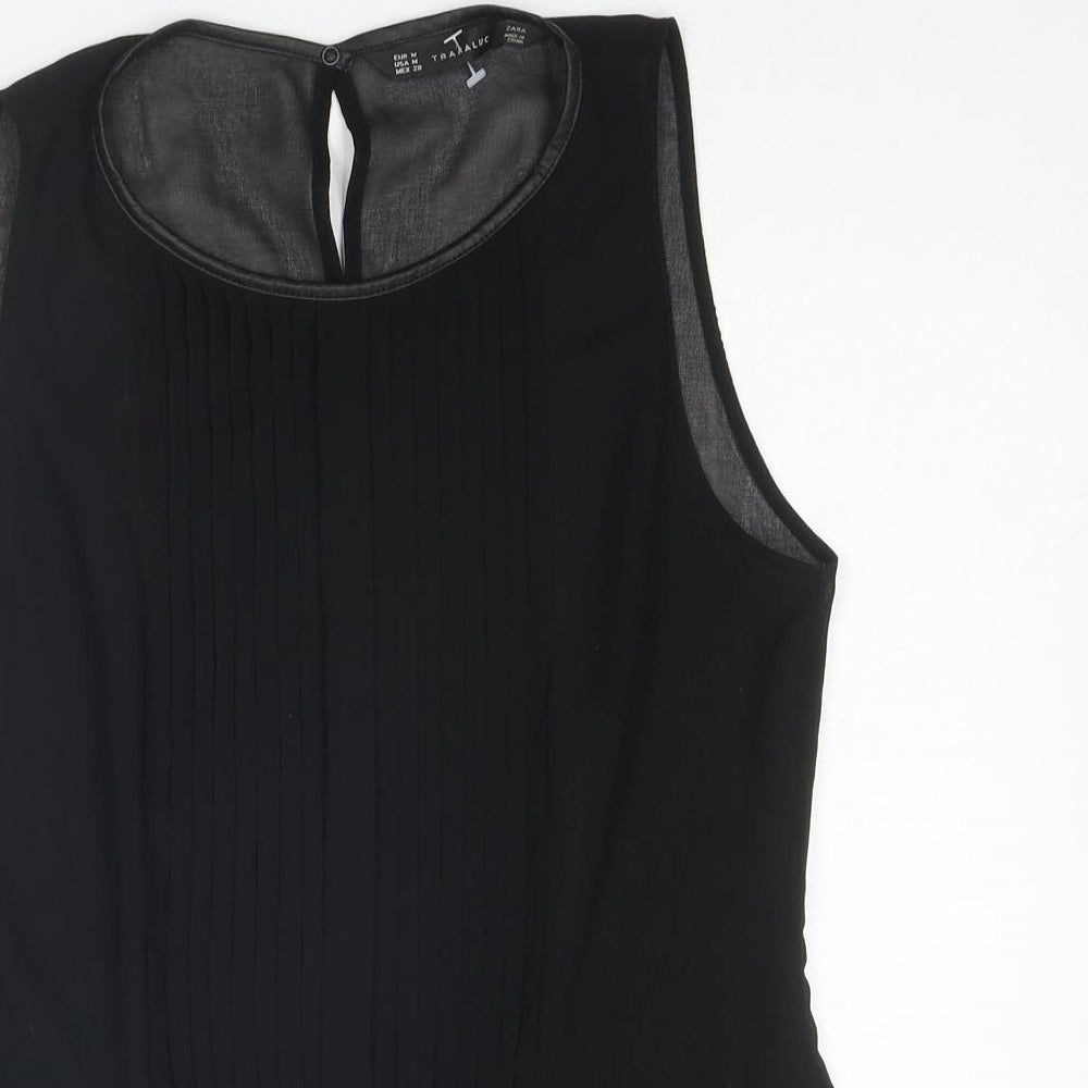 Zara Womens Black Polyester Basic Tank Size M Round Neck