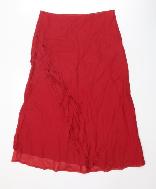 BHS Womens Red Linen A-Line Skirt Size 14 Zip