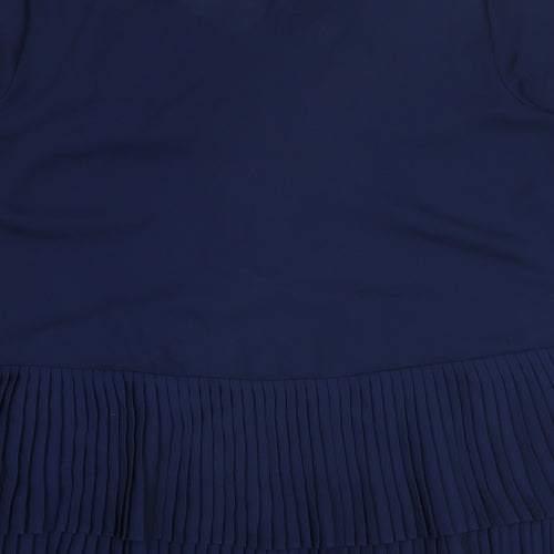 Roman Womens Blue Polyester Basic Blouse Size 14 V-Neck