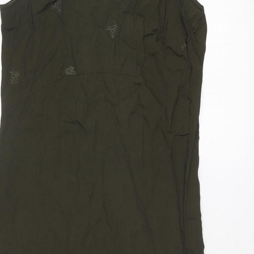 NEXT Womens Green Viscose Maxi Size 16 V-Neck Pullover - Flower Detail
