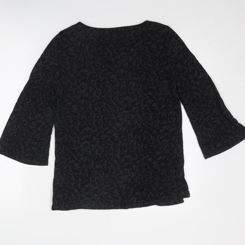 Principles Womens Black Geometric Polyester Basic Blouse Size 12 Round Neck