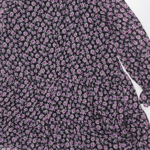 New Look Womens Purple Floral Polyester A-Line Size 12 Round Neck Button