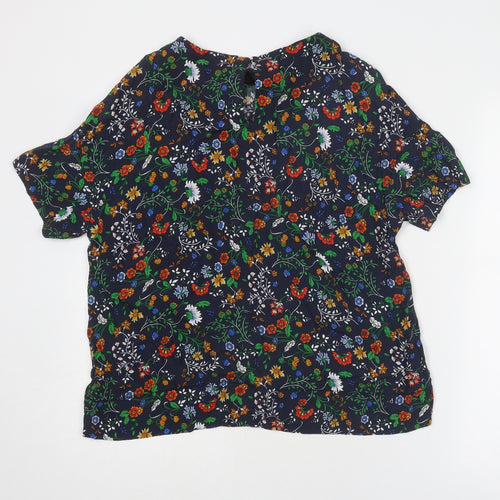 H&M Womens Multicoloured Floral Viscose Basic T-Shirt Size 12 Round Neck