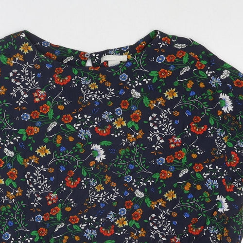 H&M Womens Multicoloured Floral Viscose Basic T-Shirt Size 12 Round Neck