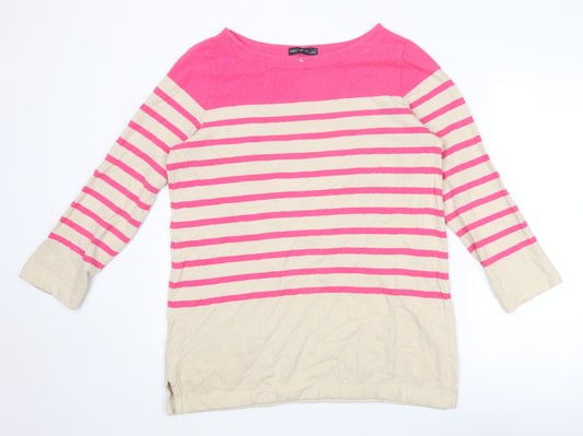Marks and Spencer Womens Pink Round Neck Striped Cotton Pullover Jumper Size 14