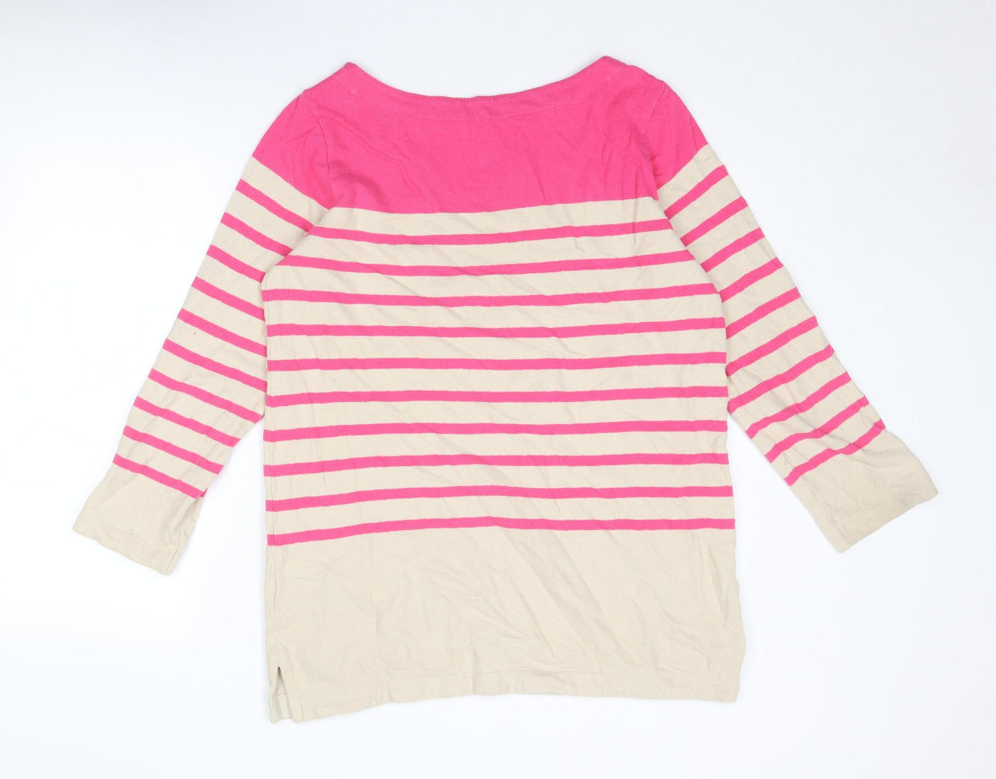 Marks and Spencer Womens Pink Round Neck Striped Cotton Pullover Jumper Size 14