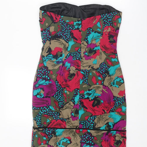 ASOS Womens Multicoloured Floral Cotton A-Line Size 10 Off the Shoulder Zip