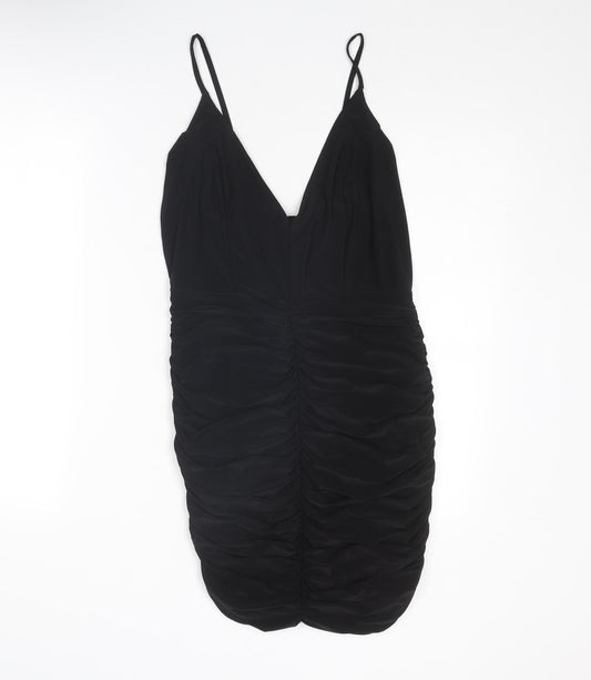 PRETTYLITTLETHING Womens Black Polyester Bodycon Size 18 V-Neck Pullover